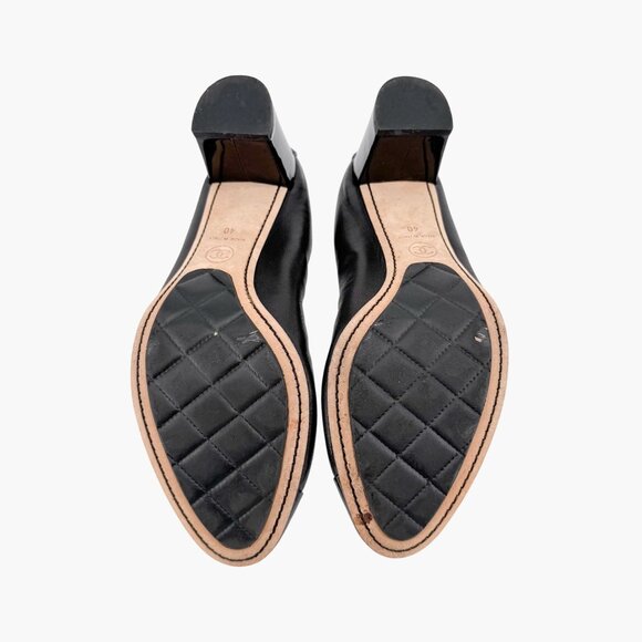 Chanel Elastic Cap Toe Pump Size 40 US 9-9.5 Black Leather CC Stretch Block Heel - Picture 12 of 15